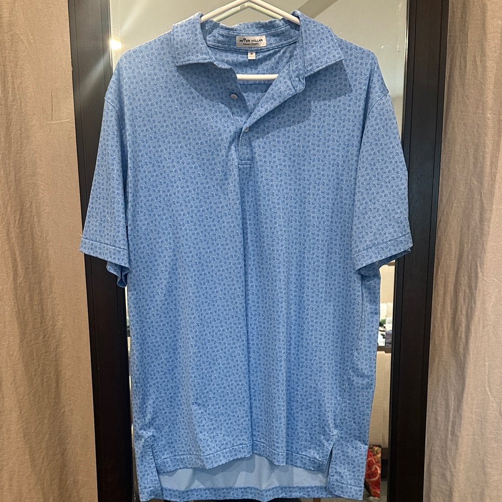 Peter Millar Light Blue Short-Sleeve Polo with Subtle Pattern